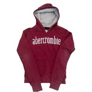 Vintage Abercrombie Hoodie Women's XS Red Pullover Sweatshirt Embroidered Yth L